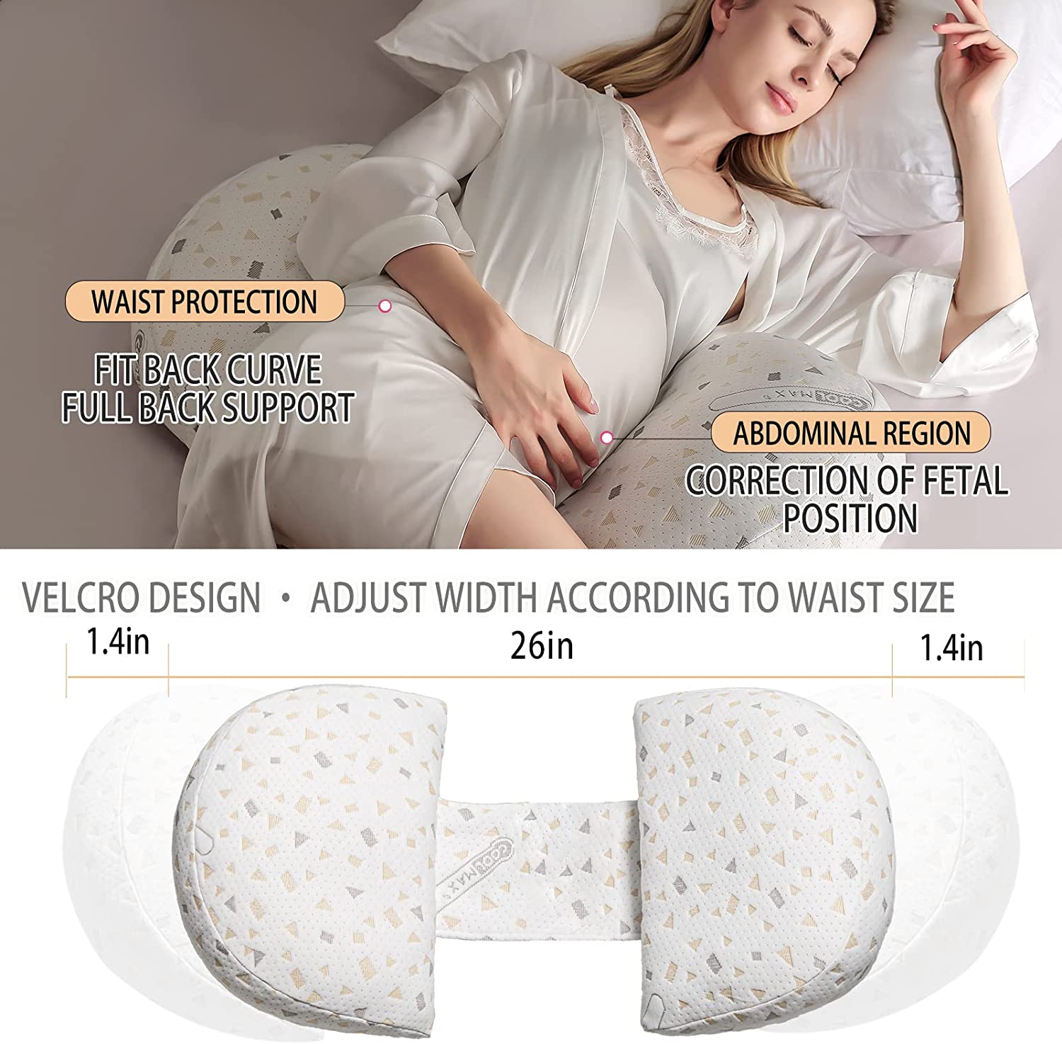 Emachi Pregnancy Pillow for Pregnant Women, Soft Pregnancy Body Pillow, Pillow Used to Support and Relieve Pain or discomfort in The Waist, Abdomen and Buttocks, Detachable Grey. - Image 4